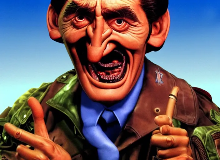 Image similar to barry chuckle conquering the wasteland, artwork by richard corben, 3 d, high resolution 8 k