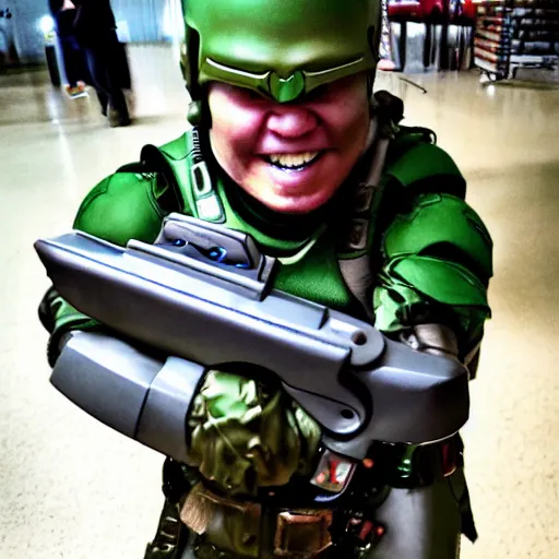 Image similar to doomguy from doom 2 cosplay, photography