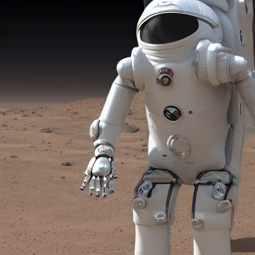 Image similar to photo of robotic spacesuit mechanical design high-tech, mars exploration, futuristic, unreal engine, photorealistic, detailed, bionic W 1024