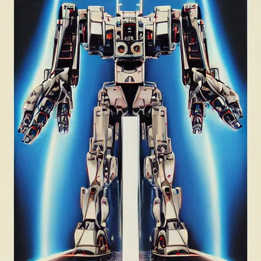 Image similar to portrait of a mecha robot, symmetrical, movie poster art by drew struzan,