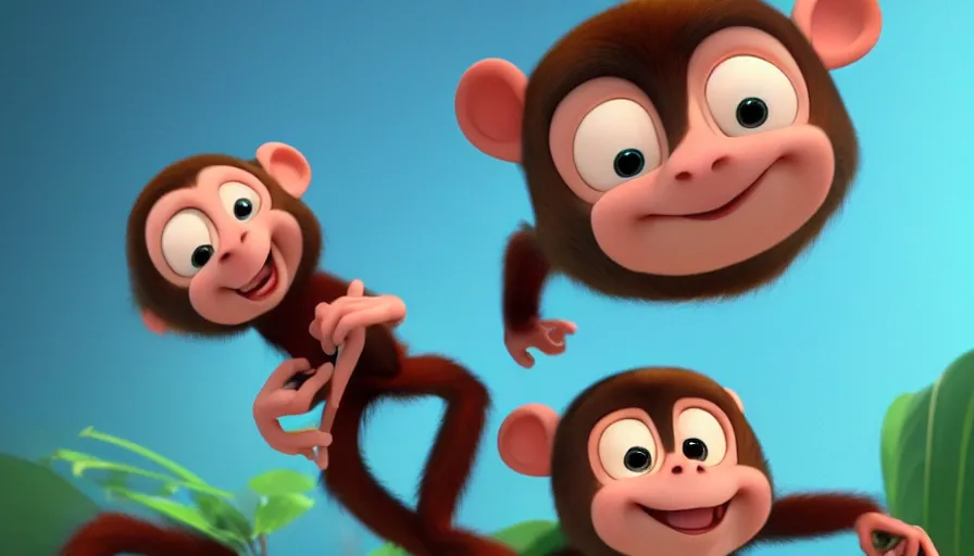 Image similar to very very very cute baby monkeys by Max Kostenko and Bobby Chiu, disney, pixar, MPC, Framestore, character design for animation, uplight, a lineup of characters, big disney eyes, symmetrical eyes, cuteness, 3d render, octane rendered, rendered by maya and houdini, highly detailed, unreal engine, Trending on Artstation, octane render, 4k, 8k, HD