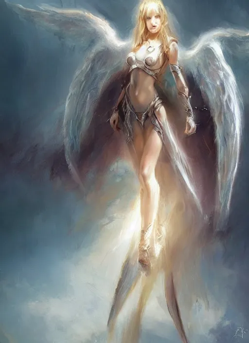 Image similar to concept art, angel knight girl. by artstation trending, by joseph mallord william turner, luis royo, konstantin razumov, cinematic lighting, fractal flame, highly detailed