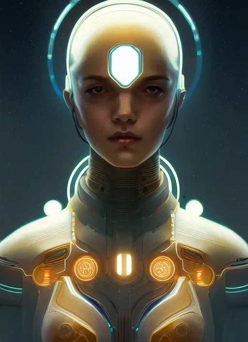 Image similar to symmetry!! android robot, tech wear, scifi, glowing lights!! intricate elegant, highly detailed, digital painting, artstation, concept art, smooth, sharp focus, illustration, art by artgerm and greg rutkowski and alphonse mucha