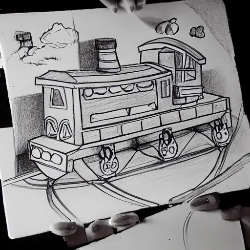 Image similar to table train, drawing, sketch, on paper