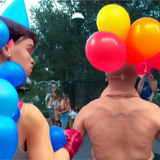 Prompt: street fighter 3rd strike gender reveal party balloon popping 4k realistic