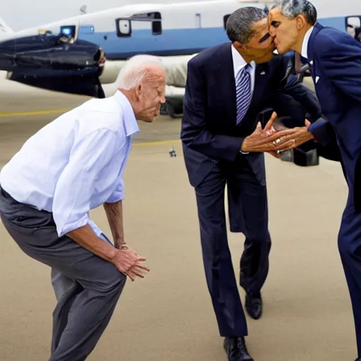 Prompt: obama going in for a kiss with joe biden