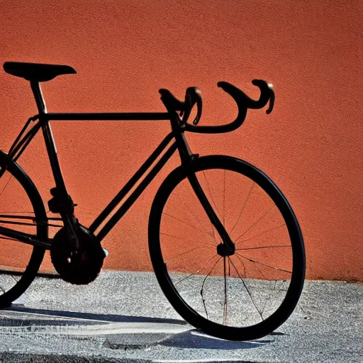 Image similar to modern road bicycle made of chocolate, melting in the sun, high detail sports photography