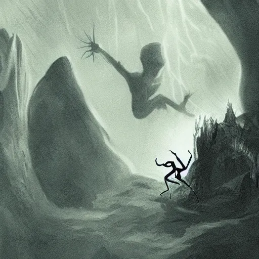 Image similar to a deep cave with a spider waiting in the shadows. fantasy. atmospheric. scaring. very detailed.