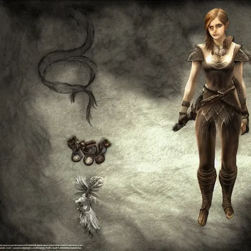 Image similar to A concept art of Emma Watson in The Elder Scrolls V: Skyrim (2009 video game)