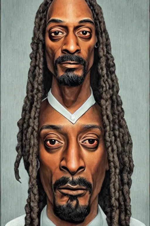 Prompt: ultra realistic snoop dogg as Gandalf, face portrait in the style of grant wood