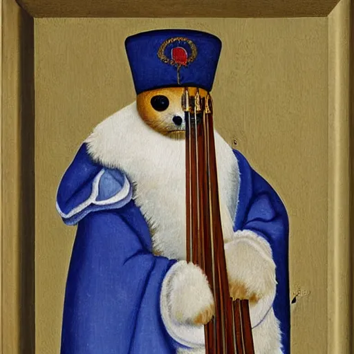 Image similar to portrait of a anthropomorphic baby harp seal dressed as an italian king, oil painting by sandra bottecelli