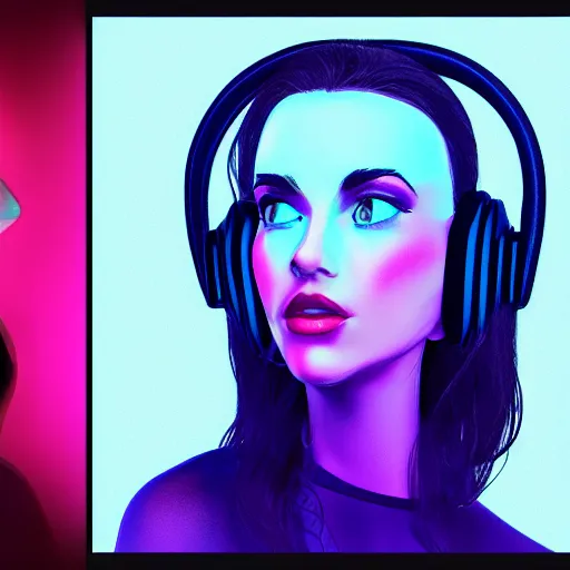 Image similar to synthwave girl wearing headphones, animated, trending on artstation, portrait