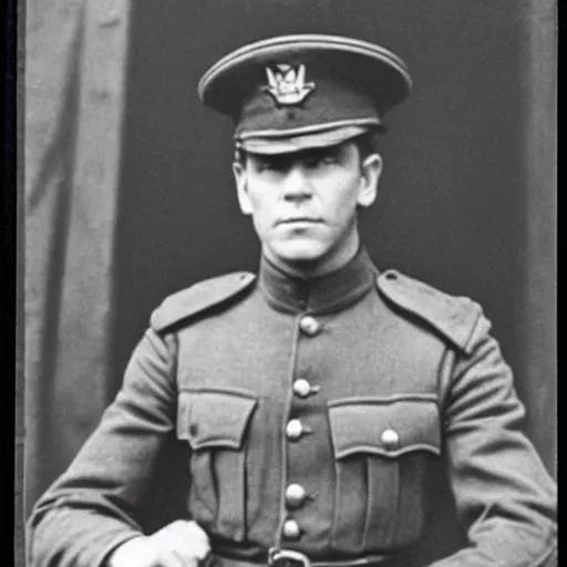 Image similar to Ewan McGregor as an officer during WW1, grainy monochrome photo