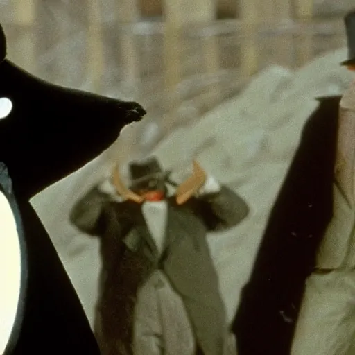 Prompt: Alex Jones as the Penguin Man in the movie Batman Returns 1992, still, high quality