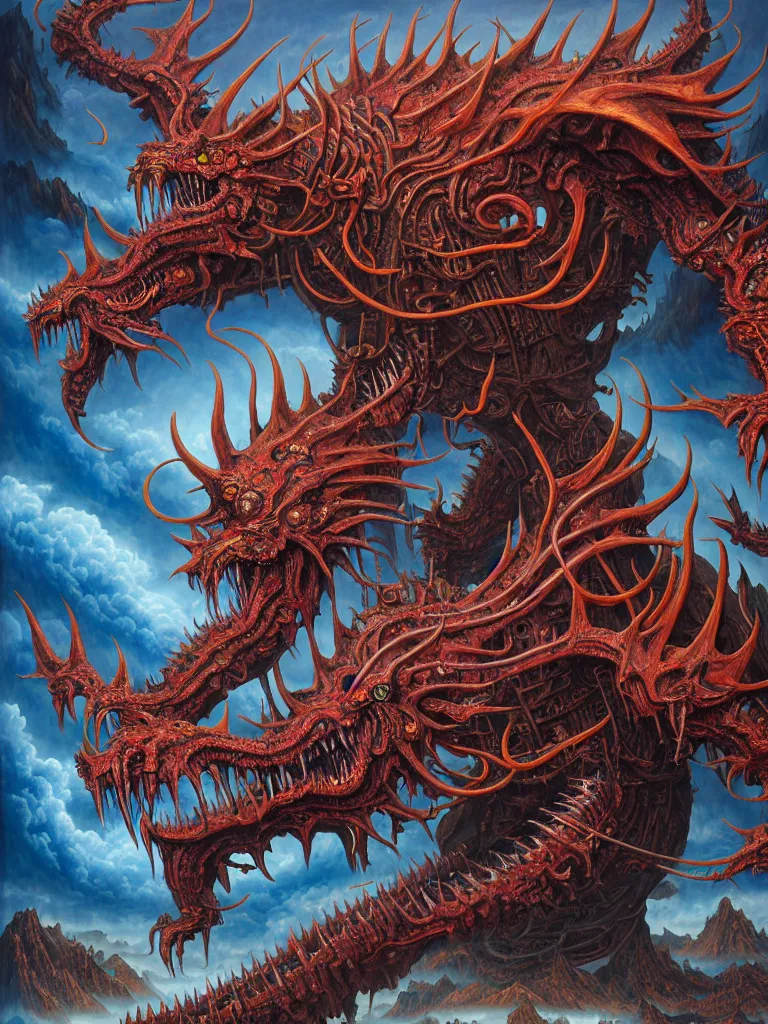 Image similar to realistic detailed image of Technological Nightmare Abomination Monster God by Hou Yimin, Dan Howard, Allan Houser, Alice Hunt and Peter Hurd, Neo-Pagan, rich deep colors. Painting by Byun Shi Ji and Jiang Feng masterpiece