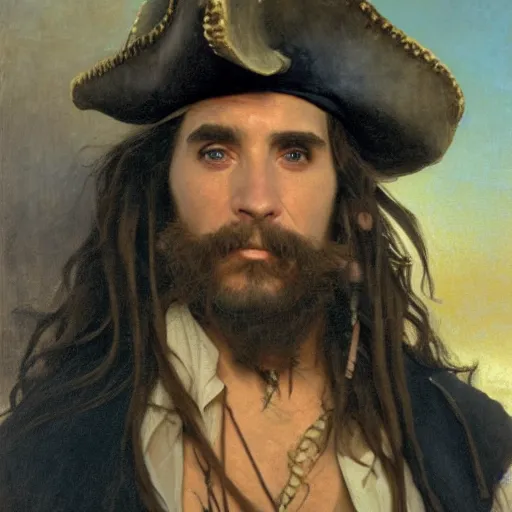 Image similar to Painting of Davy Jones from Pirates of the Caribbean. Art by William Adolphe b Bouguereau. During golden hour. Extremely detailed. Beautiful. 4K. Award winning.