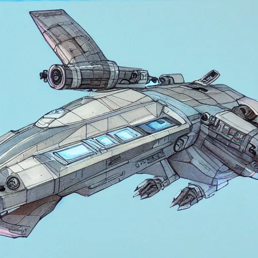 Image similar to copic marker concept drawing of spaceship by doug chiang