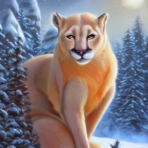 Prompt: aesthetic portrait commission of a albino male furry anthro mountain lion wearing a cute orange colored cozy soft pastel winter outfit, detailed face , hyperdetailed, autumn atmosphere. Character design by charlie bowater, ross tran, artgerm, and makoto shinkai, detailed, inked, western comic book art, 2021 award winning painting