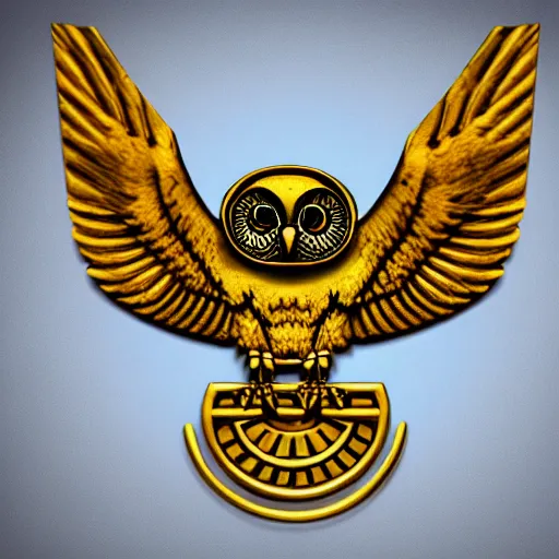 Prompt: owl symbol, worship like a god, egyptian, greece history, olympian god style, gold 2 4 k, uhd, hd, 8 k, history, god symbol, clean image, detailed