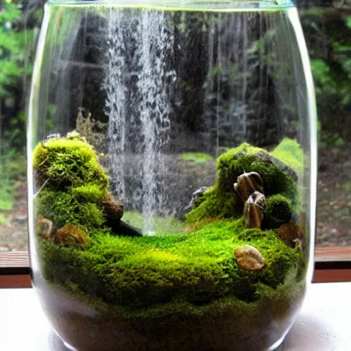 Image similar to moss terrarium with a waterfall