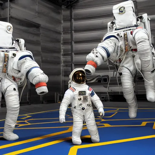 Prompt: astronaut standing on all fours and horsey stand thereon