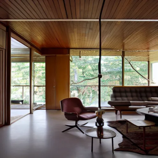 Image similar to midcentury house in space, interior