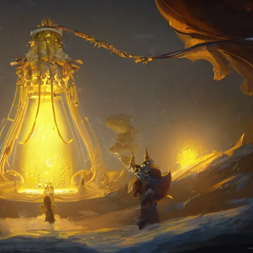 Prompt: a holy giant ringing bell made of gold, yellow theme, bright art masterpiece artstation. 8 k, sharp high quality artwork in style of jose daniel cabrera pena and greg rutkowski, concept art by tooth wu, blizzard warcraft artwork, hearthstone card game artwork, giant ringing bell