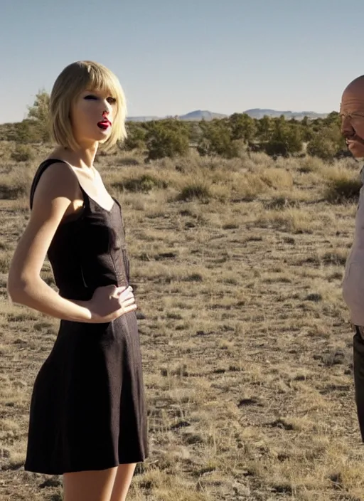 Image similar to TV still of taylor swift in breaking bad. Speaking to Walter White