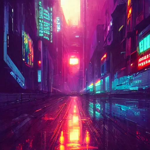 Dystopian Cyberpunk city, neon lights glisten off | Stable Diffusion ...