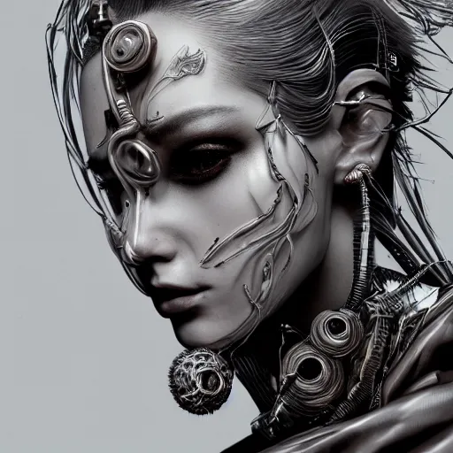 Prompt: the portrait of an absurdly beautiful, graceful, sophisticated, fashionable cyberpunk gravure idol, an ultrafine hyperdetailed illustration by kim jung gi, irakli nadar, intricate linework, neon colors, porcelain skin, unreal engine 5 highly rendered, global illumination, radiant light, detailed and intricate environment