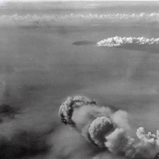 Prompt: aerial shot of atomic bomb explosion in tokyo