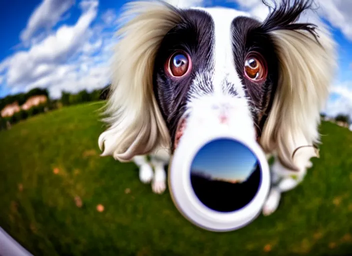 Image similar to a photo of a borzoi dogs face, fisheye lens