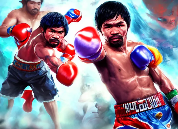 Image similar to manny pacquiao character concept art, digital illustration, trending on artstation, epic composition, 8 k uhd, masterpiece, league of legends splash art