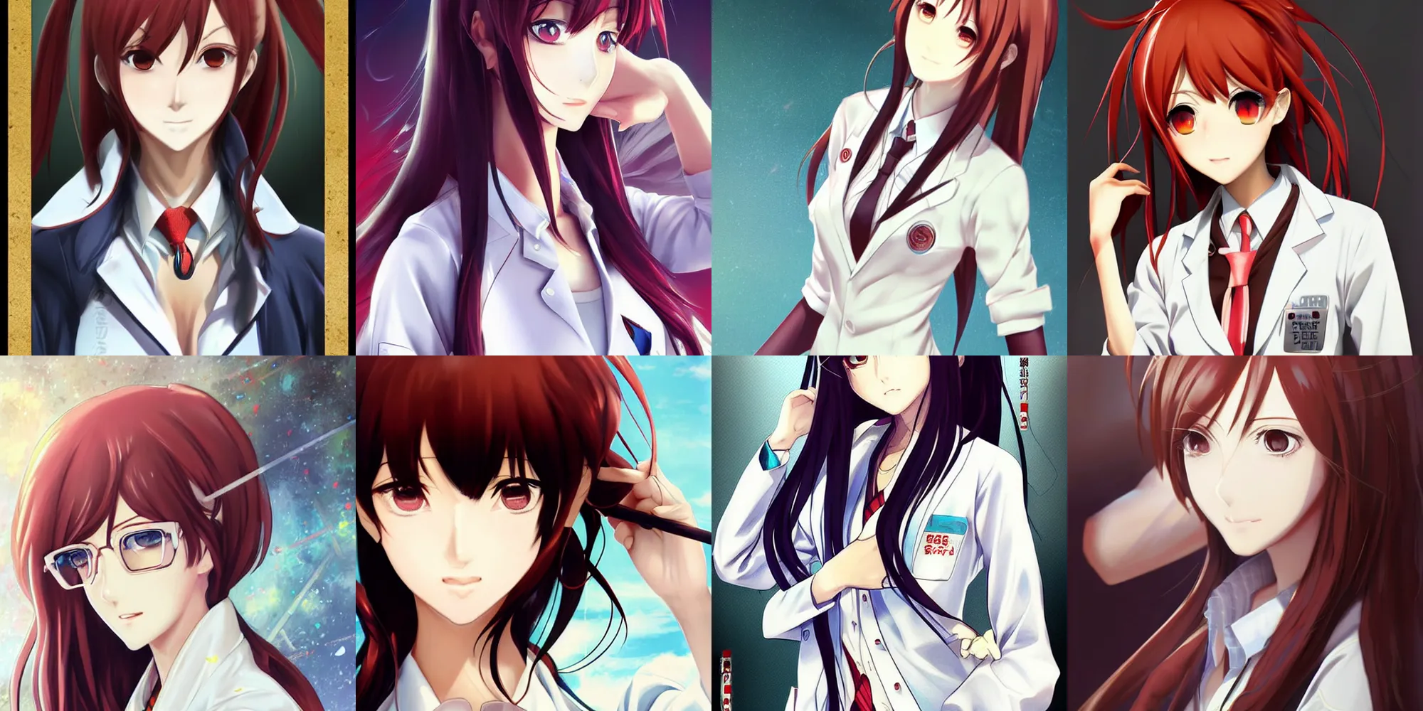 Prompt: detailed anime portrait art of kurisu makise wearing a lab coat, art by ross tran ilya kuvshinov krenz cushart, detailed, intricate