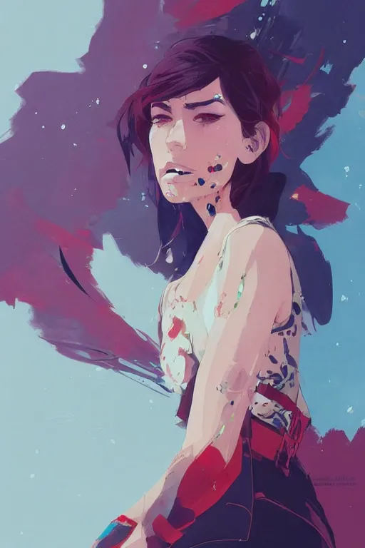 Image similar to an ultradetailed beautiful painting of a stylish woman fighter, by conrad roset, fiona staples and makoto shinkai, featured on artstation