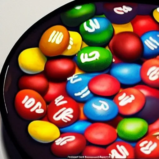 Image similar to eminem's face in a bowl of m & ms, high detail