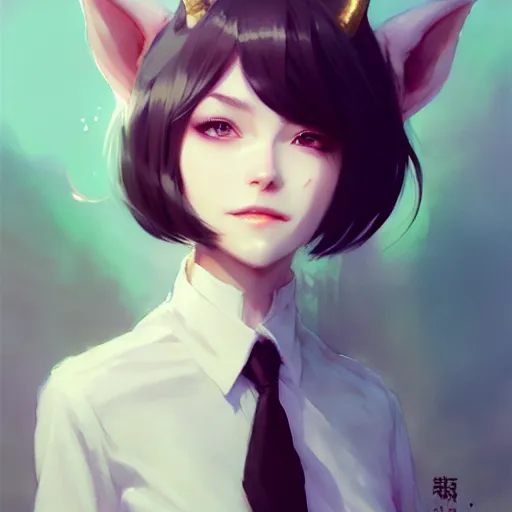 Prompt: character design portrait of a beatiful anthropomorphic furry dragon girl with dragon ears, wearing a suits, looking at the camera, 4 k, concept art, by wlop, wenjun lin, watercolor, ilya kuvshinov, artgerm, krenz cushart, pixiv.