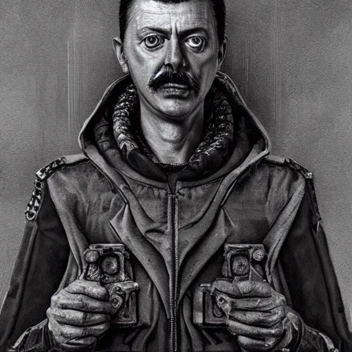 Prompt: Portrait of Igor Ivanovich Strelkov while he is calling for war mobilization, photo-realistic, fullcolor, 2K, highly detailed, bodyhorror by H.R.Giger, tends to have fractal structure