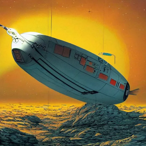 Prompt: scout spaceship with 100-ton hull used for exploration survey and courier duties, tony roberts, jim burns, don davis