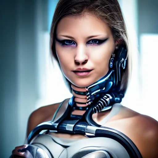 Image similar to portrait photo of a beautiful female cyborg