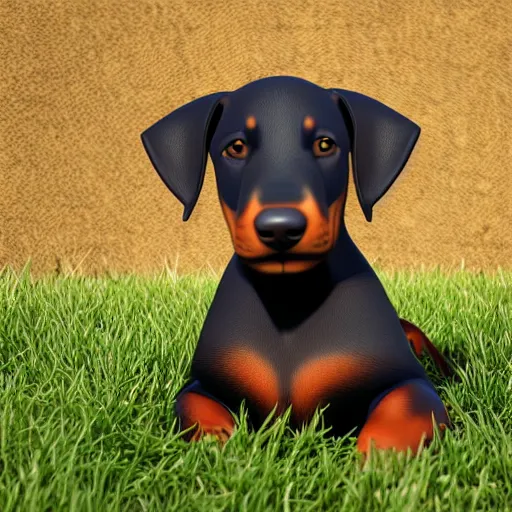 Prompt: doberman puppy sitting in the grass, cgi render, octane render, cell shading, highly detailed