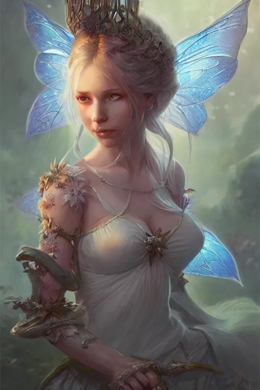 Image similar to fairy princess, highly detailed, d & d, fantasy, highly detailed, digital painting, trending on artstation, concept art, sharp focus, illustration, art by artgerm and greg rutkowski and magali villeneuve