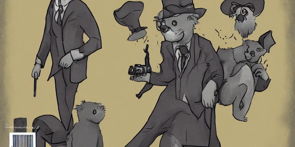 Prompt: koala detective noir in the style of blacksad