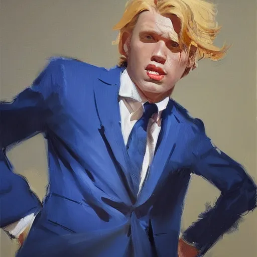 Prompt: greg manchess portrait of a blond man in a blue suit lying on the ground bleeding in an arena, profile picture, organic painting, sunny day, matte painting, bold shapes, hard edges, street art, trending on artstation, by huang guangjian, gil elvgren, ruan jia, randy vargas, greg rutkowski