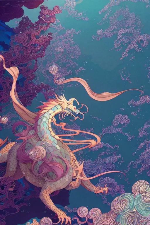 Prompt: a beautiful hyperdetailed character design 4 k wallpaper illustration of cyan dragon victo ngai, from china, style of studio ghibli, makoto shinkai, raphael lacoste, louis comfort tiffany, denoise, deblurring, artgerm, xision, james jean, ross tran, chinese style