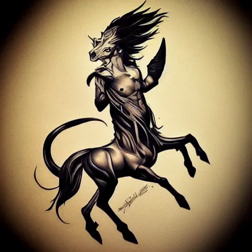 Prompt: tattoo design, stencil, traditional, beautiful elaphocentaur handsome elflike cervotaur, upper body, by artgerm, artgerm, digital art, deerelf