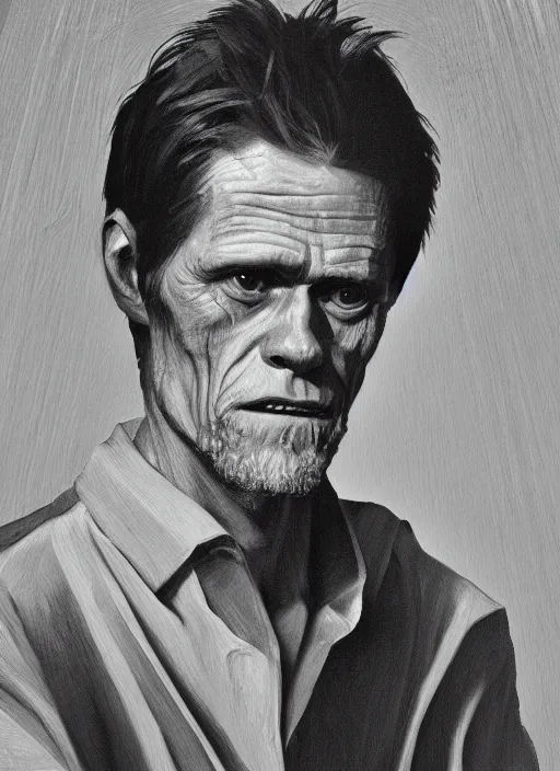 Image similar to portrait painting of 4 0 year old willem dafoe, renaissance oil painting, studious chiaroscuro