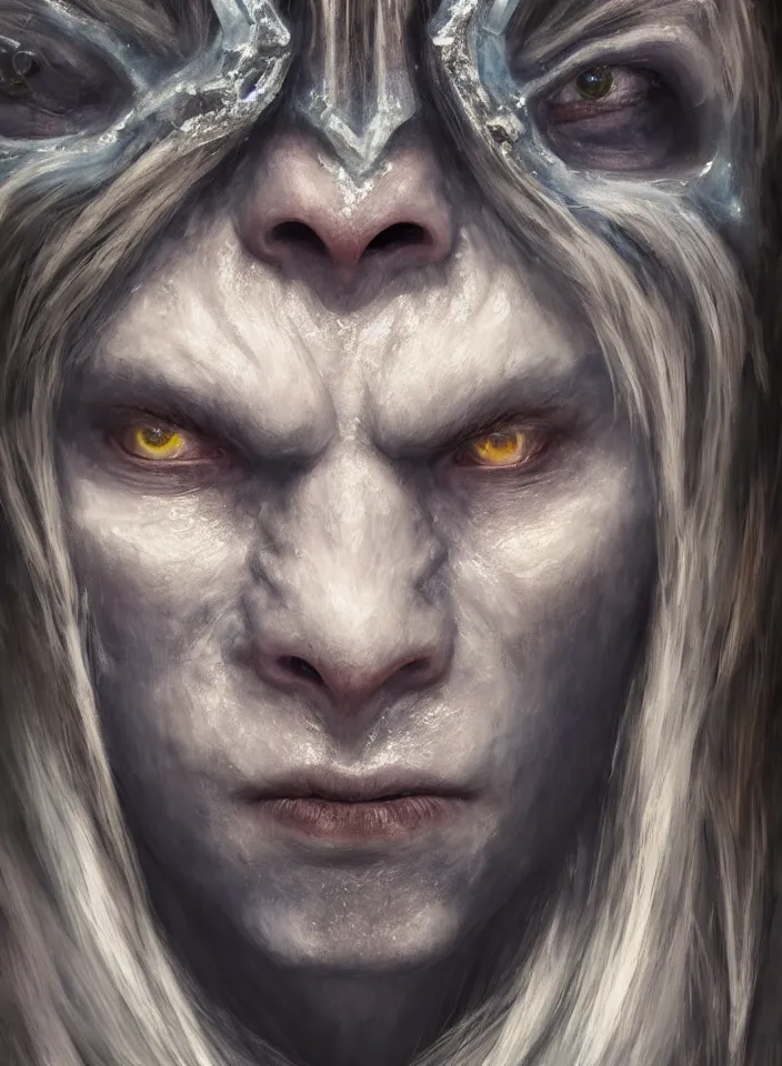 Prompt: a face portrait of an ice troll from skyrim, fantasy setting, beautiful face, serene colors, soft lighting, atmospheric, cinematic, moody, in the style of diego koi, gina heyer, luiz escanuela, art by alyssa monk, hyperrealism, rule of thirds, golden ratio, oil on canvas, 8 k