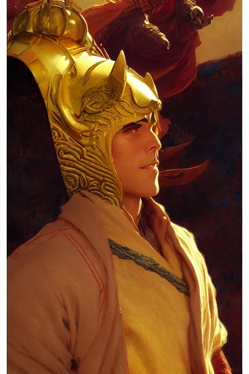 Image similar to tales of earthsea, attractive male with golden mask, character design, painting by gaston bussiere, craig mullins, j. c. leyendecker, tom of finland