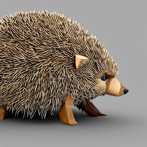 Prompt: 3d render of a low poly hedgehog, studio lighting, solid color, flat shading, 3d isometric